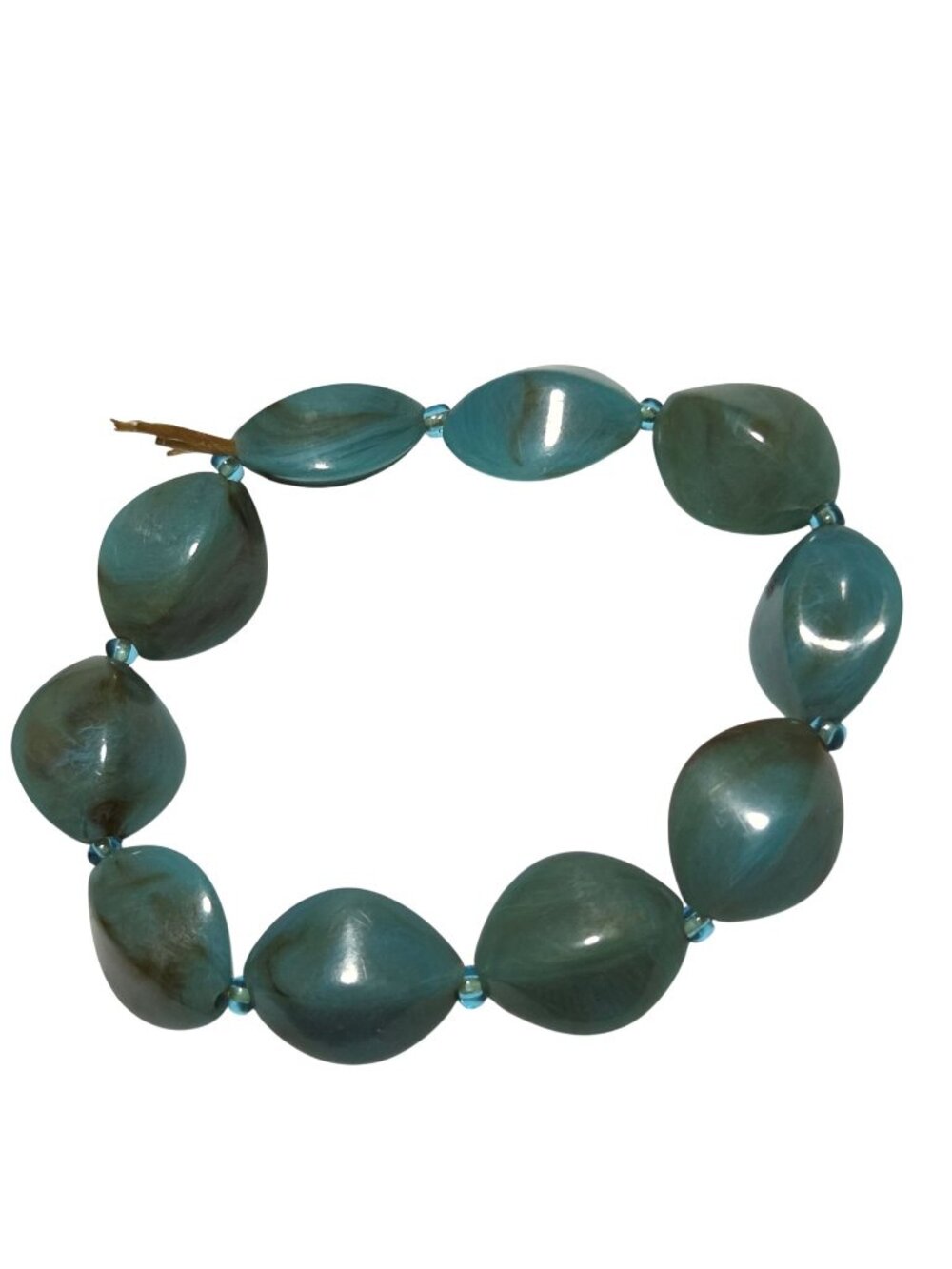 Handmade Blue Teardrop Beaded Bracelet Hints of Green Stretch Fashion Jewelry